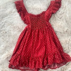 Vintage girls floral ruffle hem apron dress